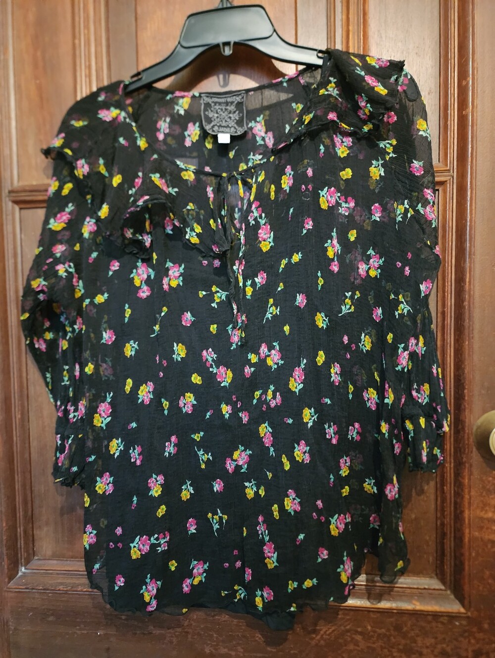 Johnny Was Jade Fernanda Ruffled Peasant Silk Blouse With Camisole-Medium